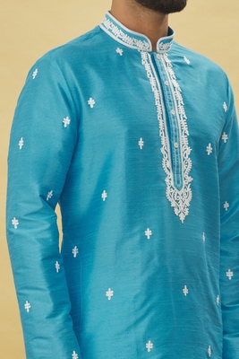 Blue embroidered art silk kurta-pajama 5