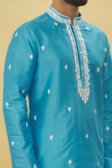 Blue embroidered art silk kurta-pajama