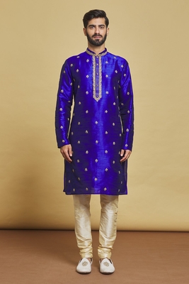 Blue embroidered art silk kurta-pajama 3