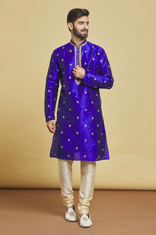 Blue embroidered art silk kurta-pajama