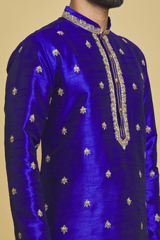 Blue embroidered art silk kurta-pajama