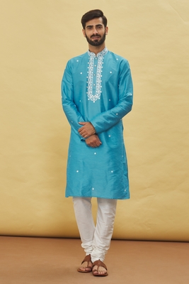 Blue embroidered art silk kurta-pajama 1