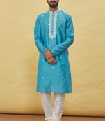 Blue embroidered art silk kurta-pajama