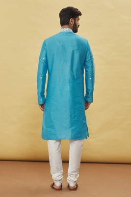 Blue embroidered art silk kurta-pajama 2