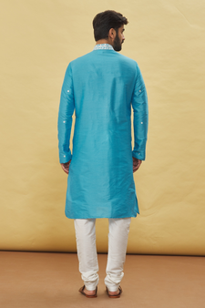 Blue embroidered art silk kurta-pajama