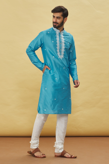 Blue embroidered art silk kurta-pajama