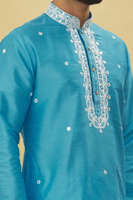 Blue embroidered art silk kurta-pajama 5
