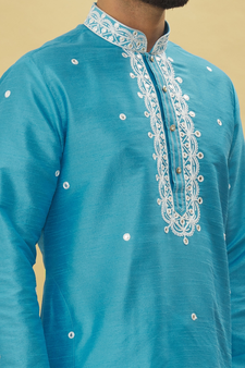 Blue embroidered art silk kurta-pajama
