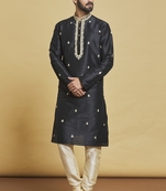 Black embroidered art silk kurta-pajama