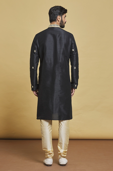 Black embroidered art silk kurta-pajama