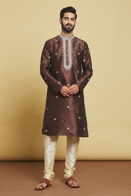 Brown embroidered art silk kurta-pajama 1
