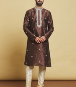 Brown embroidered art silk kurta-pajama
