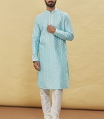 Blue printed art silk kurta-pajama