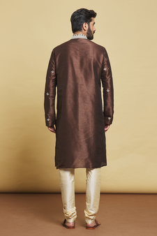 Brown embroidered art silk kurta-pajama