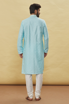 Blue printed art silk kurta-pajama