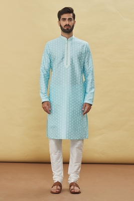 Blue printed art silk kurta-pajama 3