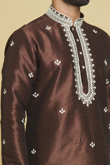 Brown embroidered art silk kurta-pajama