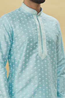Blue printed art silk kurta-pajama