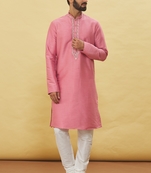 Pink embroidered art silk kurta-pajama