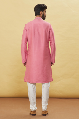 Pink embroidered art silk kurta-pajama 2