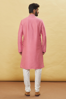 Pink embroidered art silk kurta-pajama