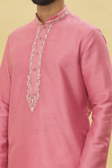 Pink embroidered art silk kurta-pajama