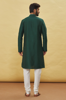Green embroidered art silk kurta-pajama