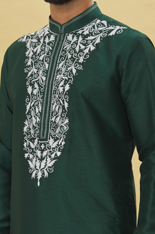 Green embroidered art silk kurta-pajama