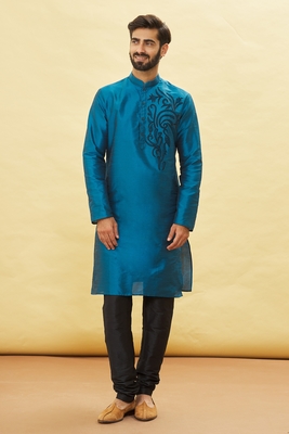 Blue embroidered art silk kurta-pajama 1