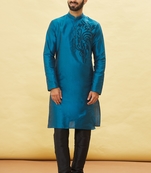 Blue embroidered art silk kurta-pajama