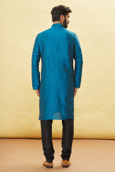 Blue embroidered art silk kurta-pajama