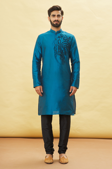 Blue embroidered art silk kurta-pajama