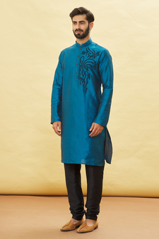 Blue embroidered art silk kurta-pajama