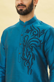 Blue embroidered art silk kurta-pajama