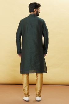 Green embroidered art silk kurta-pajama