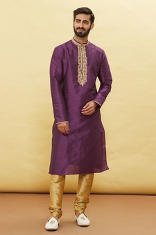Purple embroidered art silk kurta-pajama