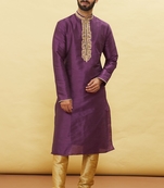 Purple embroidered art silk kurta-pajama