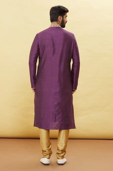 Purple embroidered art silk kurta-pajama