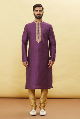Purple embroidered art silk kurta-pajama 3
