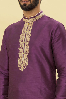 Purple embroidered art silk kurta-pajama