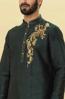 Green embroidered art silk kurta-pajama