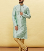 Turquoise embroidered art silk kurta-pajama