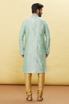 Turquoise embroidered art silk kurta-pajama