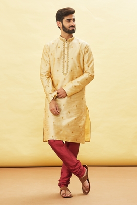 Fawn embroidered art silk kurta-pajama 1