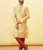 Fawn embroidered art silk kurta-pajama