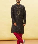 Black embroidered art silk kurta-pajama