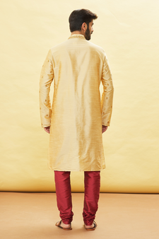Fawn embroidered art silk kurta-pajama