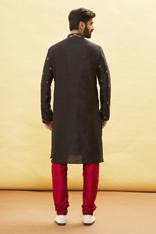 Black embroidered art silk kurta-pajama