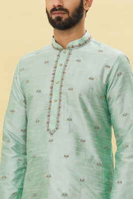 Turquoise embroidered art silk kurta-pajama 5