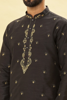 Black embroidered art silk kurta-pajama 4